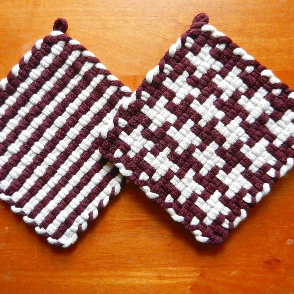 Set of 2 Handmade Artisan Cotton Woven Loomed Potholders Hot Pads Trivets